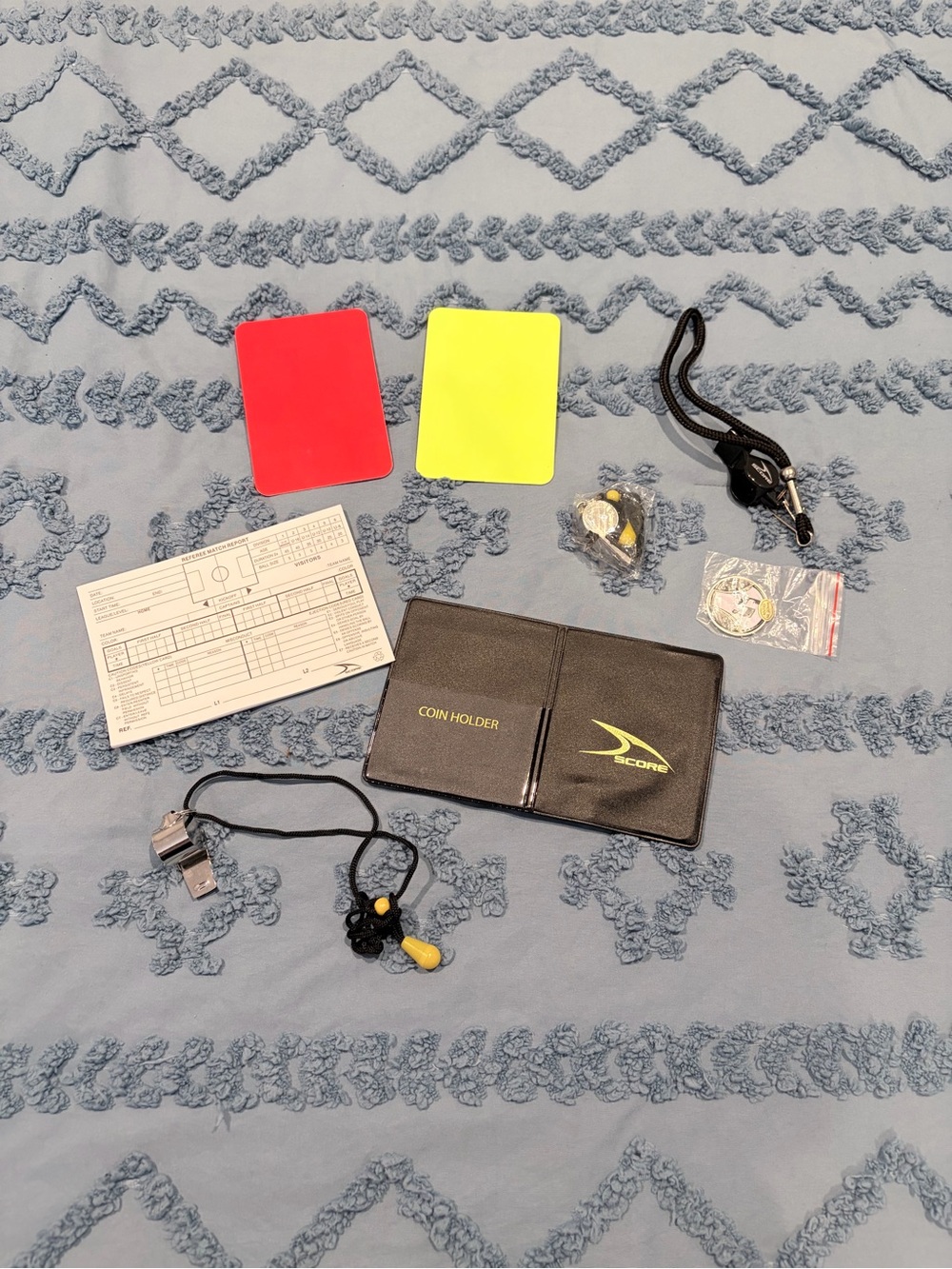 SCORE Sports Soccer Referee Kit Whistles Red Yellow Cards Coin Match Report Lot